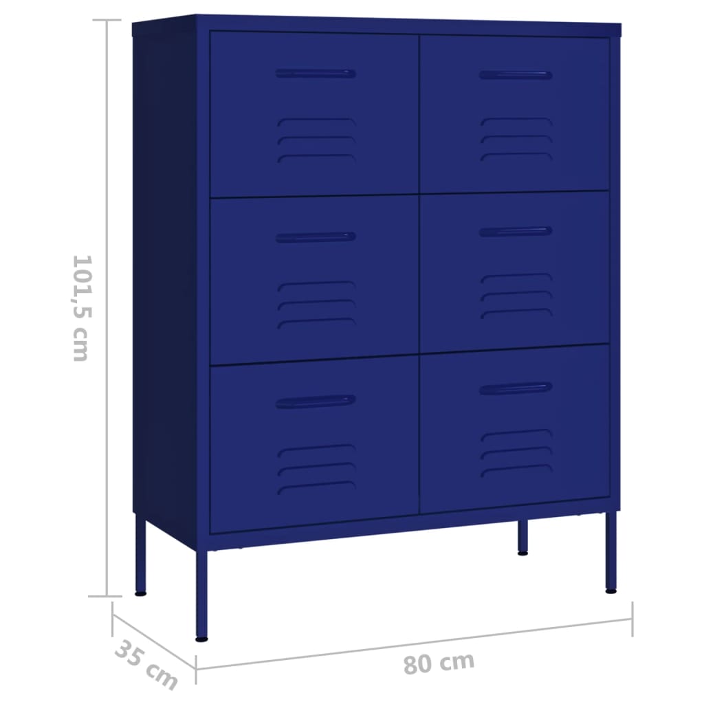 vidaXL Armoire à tiroirs Bleu marine 80x35x101,5 cm Acier
