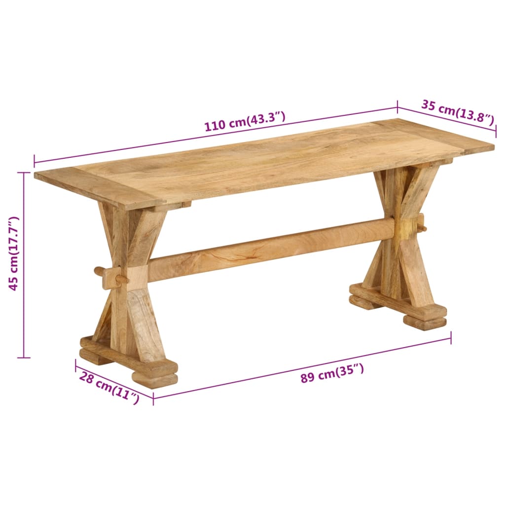 vidaXL Banc 110x35x45 cm bois massif de manguier