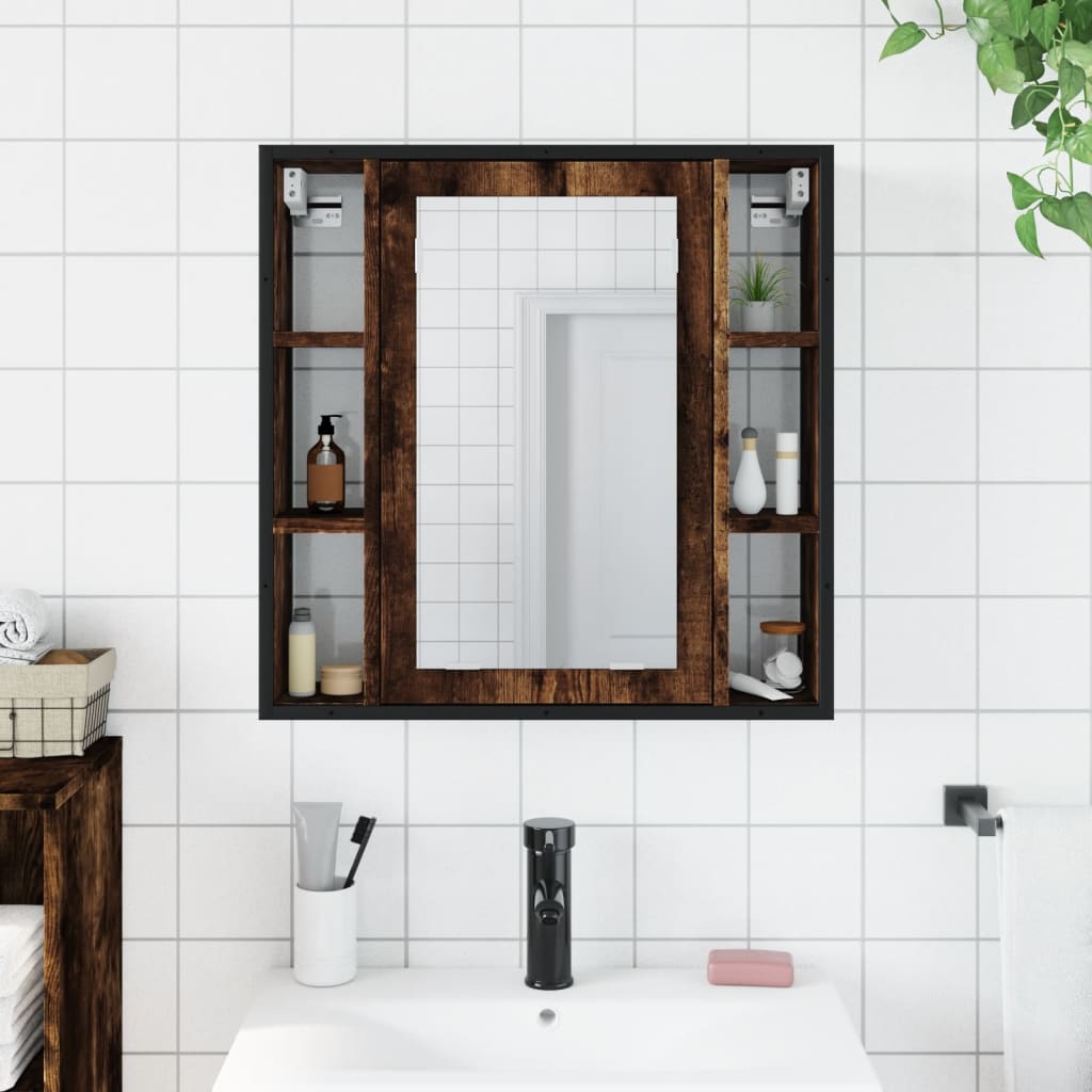 vidaXL Armoire à miroir de salle de bain chêne fumé bois d’ingénierie