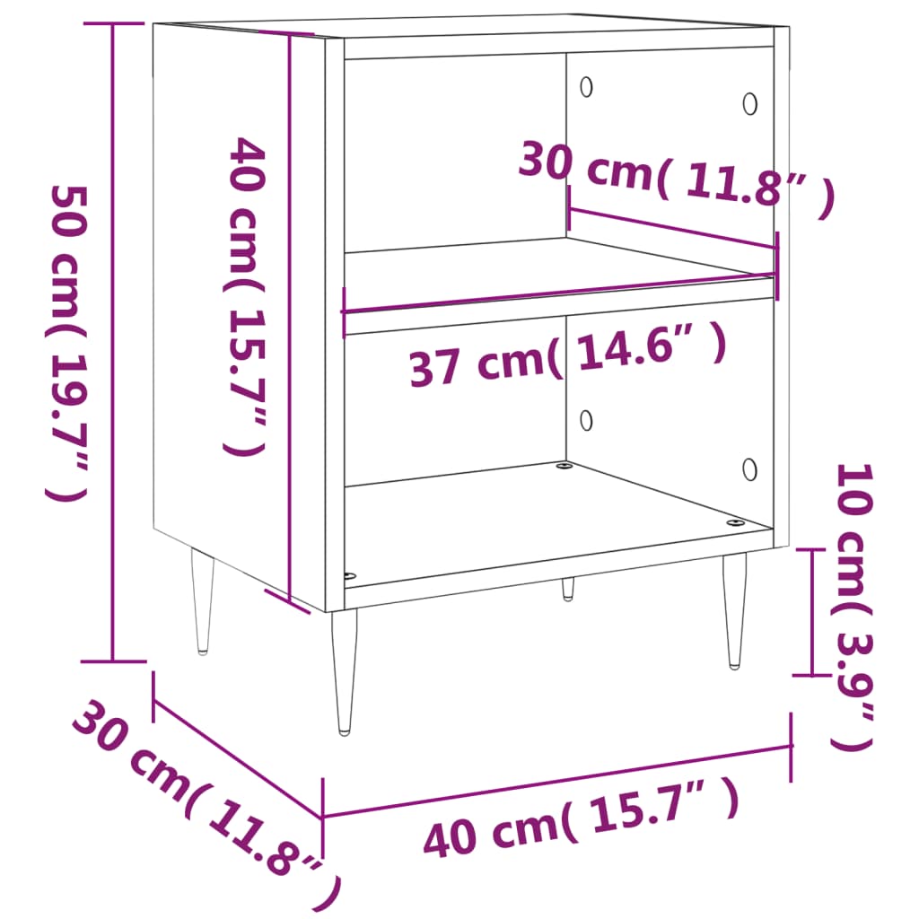 vidaXL Table de chevet gris béton 40x30x50 cm bois d'ingénierie