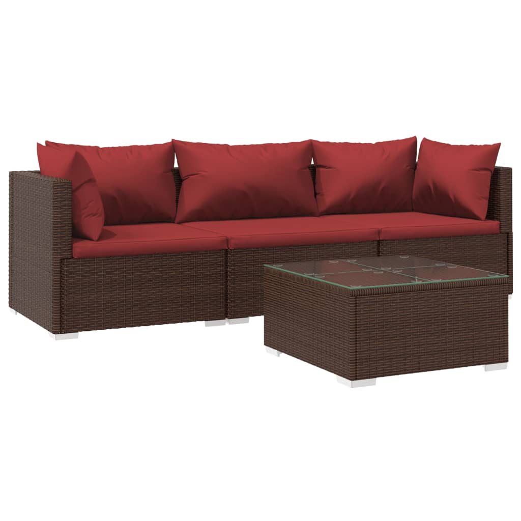 vidaXL Salon de jardin 4 pcs avec coussins Résine tressée Marron