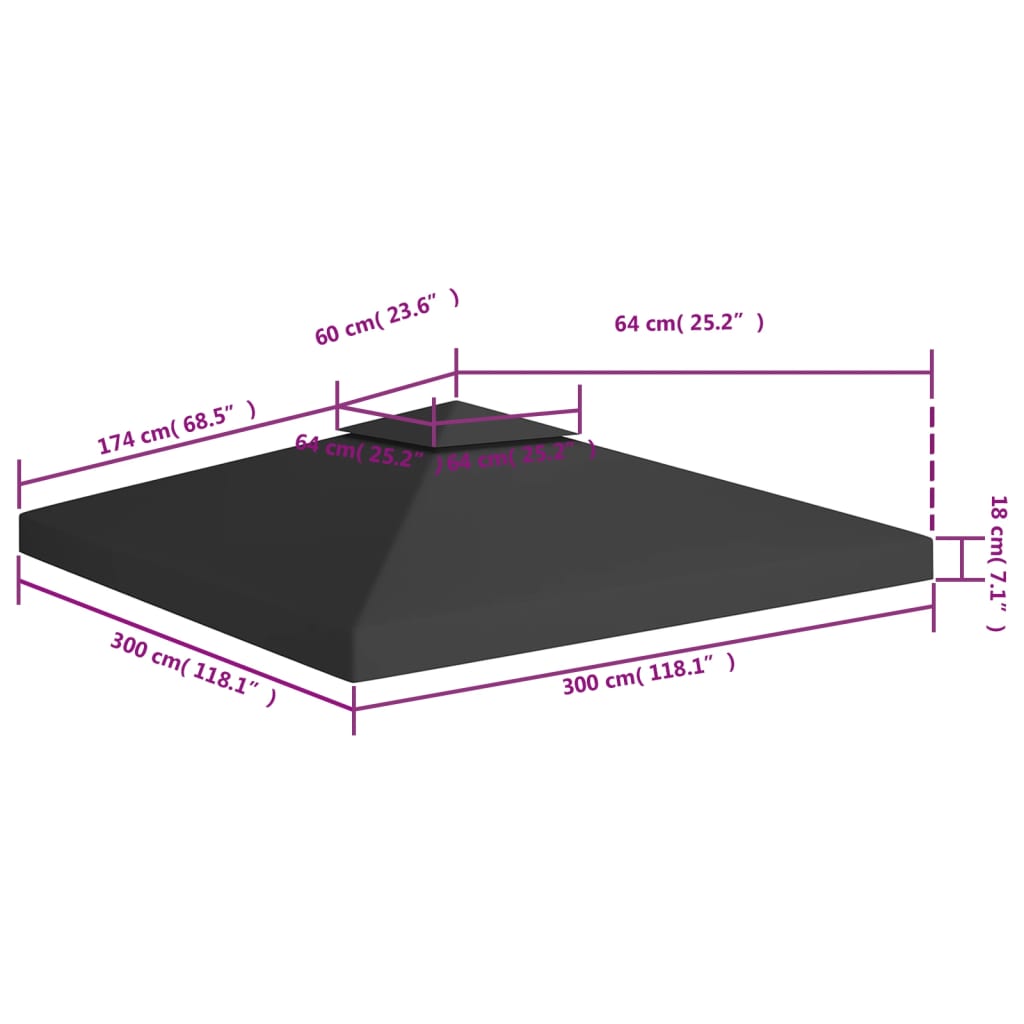 vidaXL Toile de toit de belvédère 2 niveaux 310 g/m² 3x3 m Noir