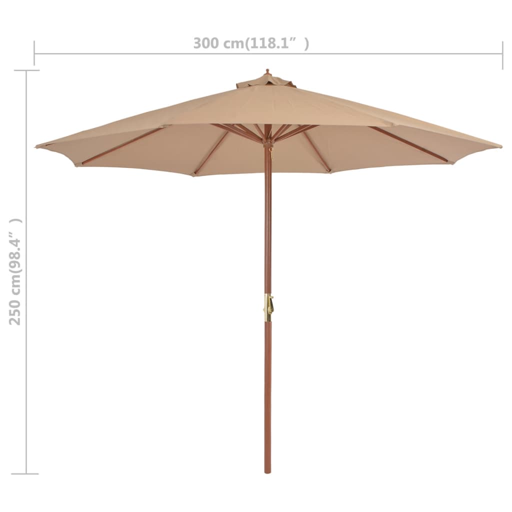 vidaXL Parasol d'extérieur avec mât en bois 300 cm Taupe