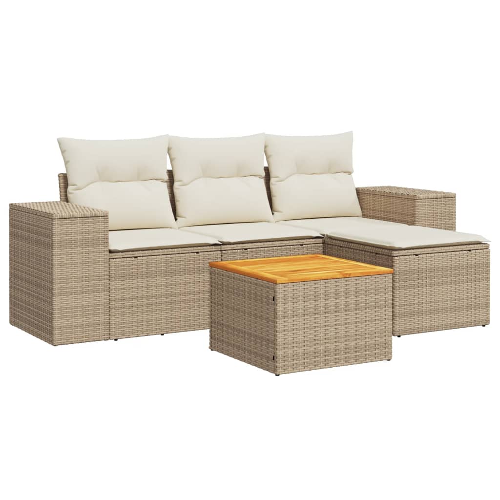 vidaXL Salon de jardin avec coussins 5 pcs beige résine tressée