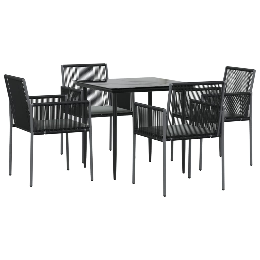 vidaXL Ensemble à manger de jardin coussins 5pcs noir rotin et acier