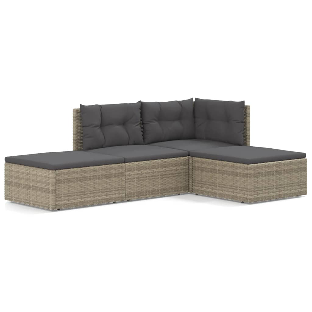 vidaXL Salon de jardin 4 pcs avec coussins Gris Résine tressée