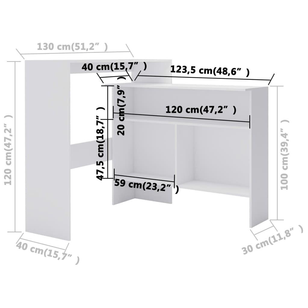 vidaXL Table de bar avec 2 dessus de table Blanc 130x40x120 cm