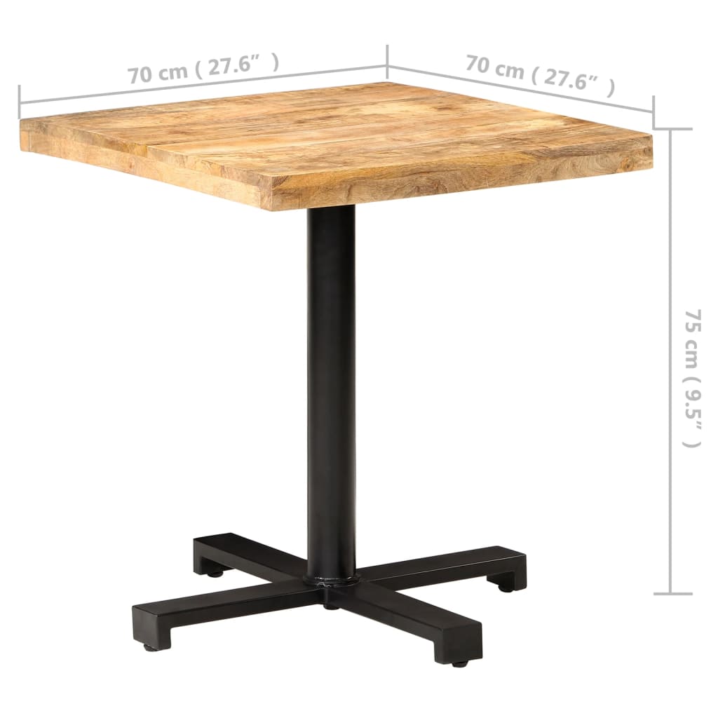 vidaXL Table de bistro Carrée 70x70x75 cm Bois de manguier brut