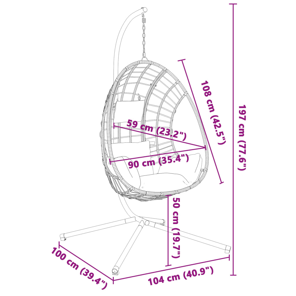 vidaXL Chaise suspendue en forme d'œuf et support taupe rotin et acier
