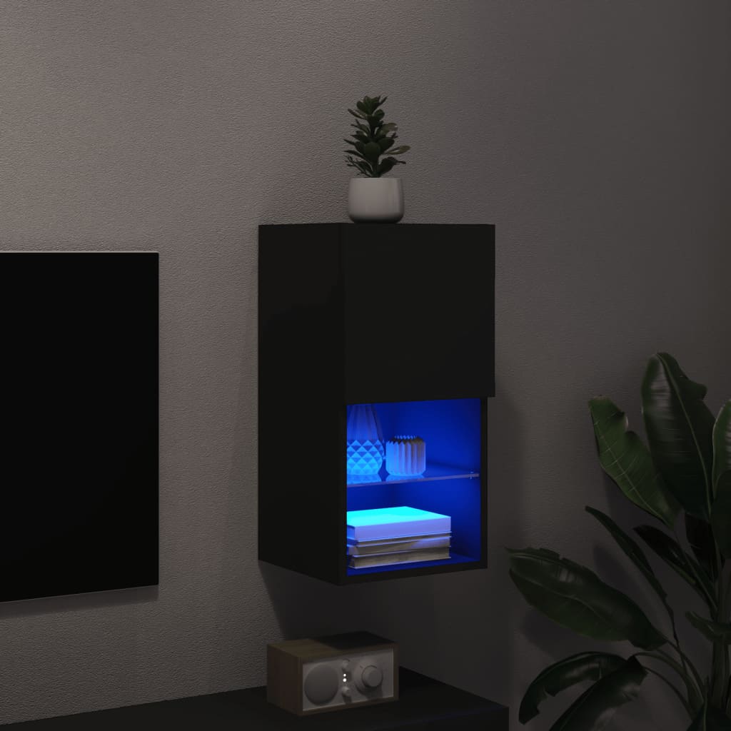 vidaXL Meuble TV avec lumières LED noir 30,5x30x60 cm