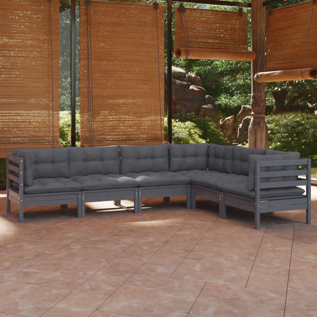 vidaXL Salon de jardin 6 pcs avec coussins gris bois de pin solide