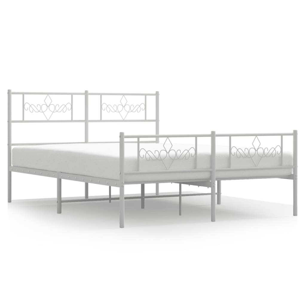 vidaXL Cadre de lit métal sans matelas et pied de lit blanc 135x190 cm