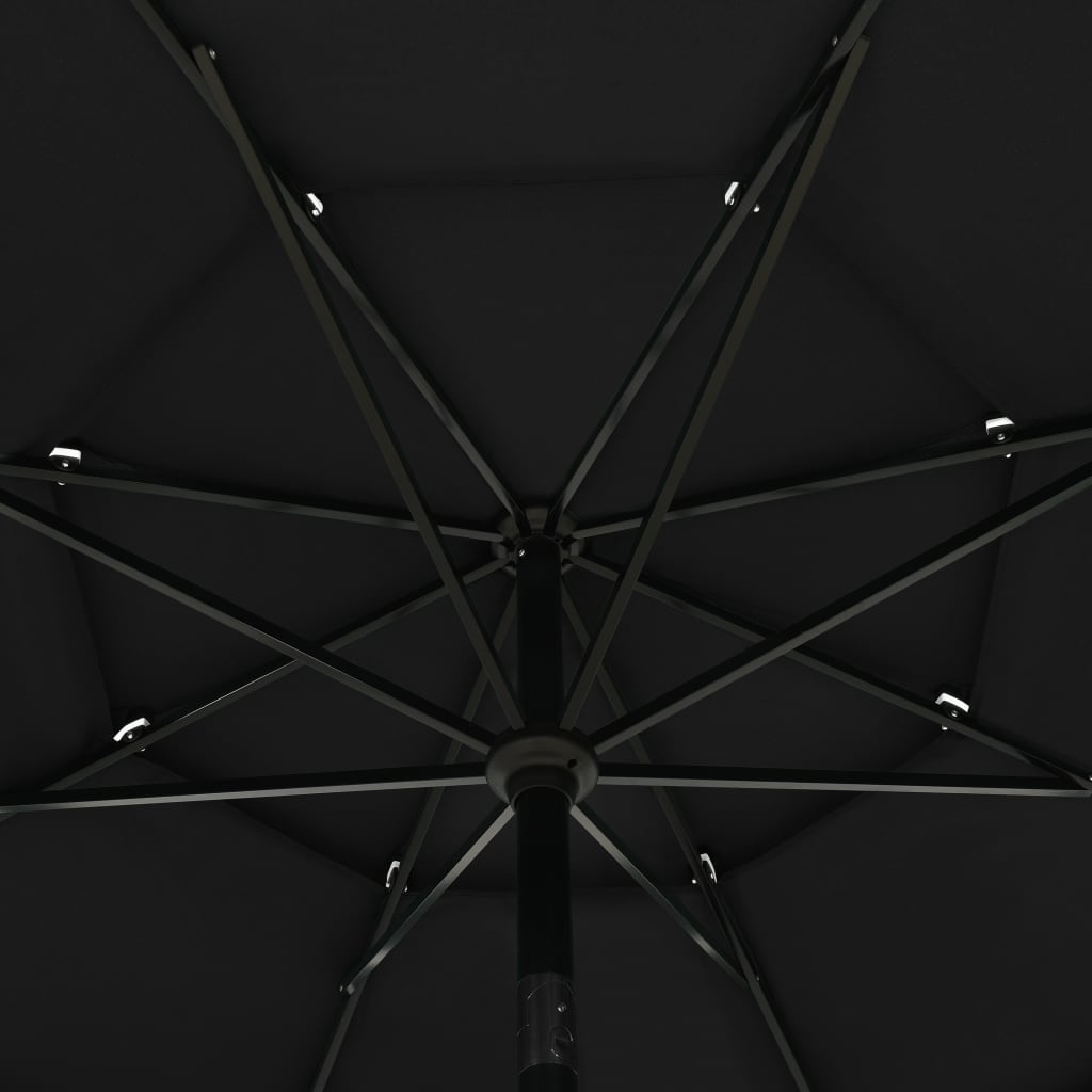 vidaXL Parasol à 3 niveaux avec mât en aluminium Noir 3,5 m
