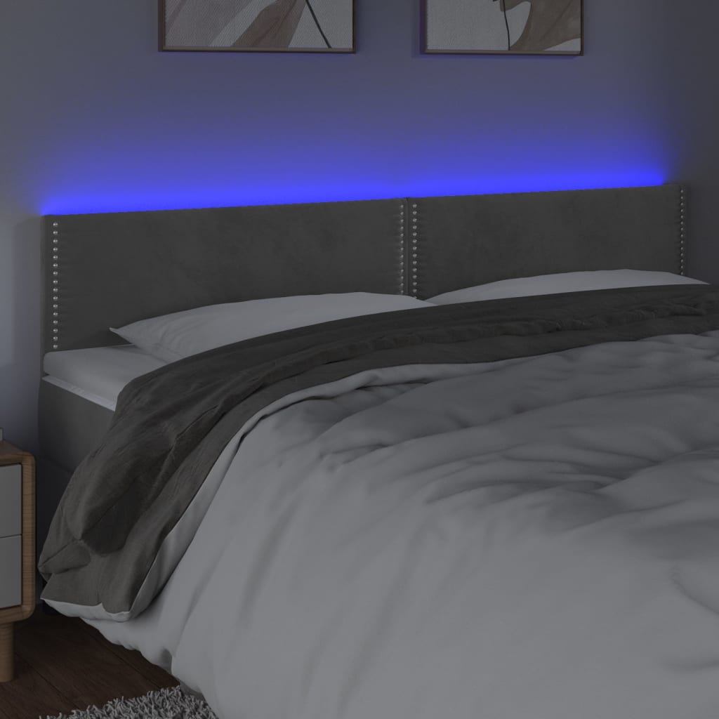 vidaXL Tête de lit à LED Gris clair 200x5x78/88 cm Velours