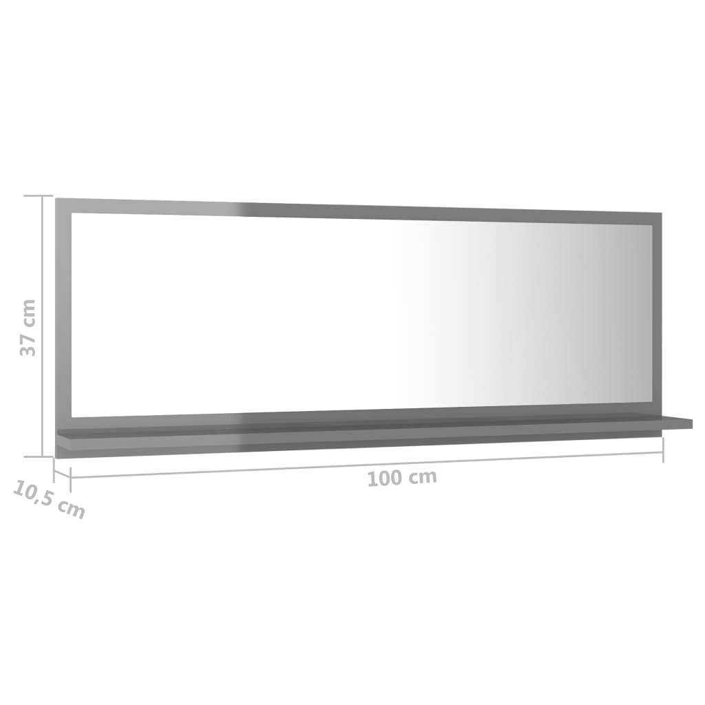 vidaXL Miroir de salle de bain Gris brillant 100x10,5x37 cm Aggloméré