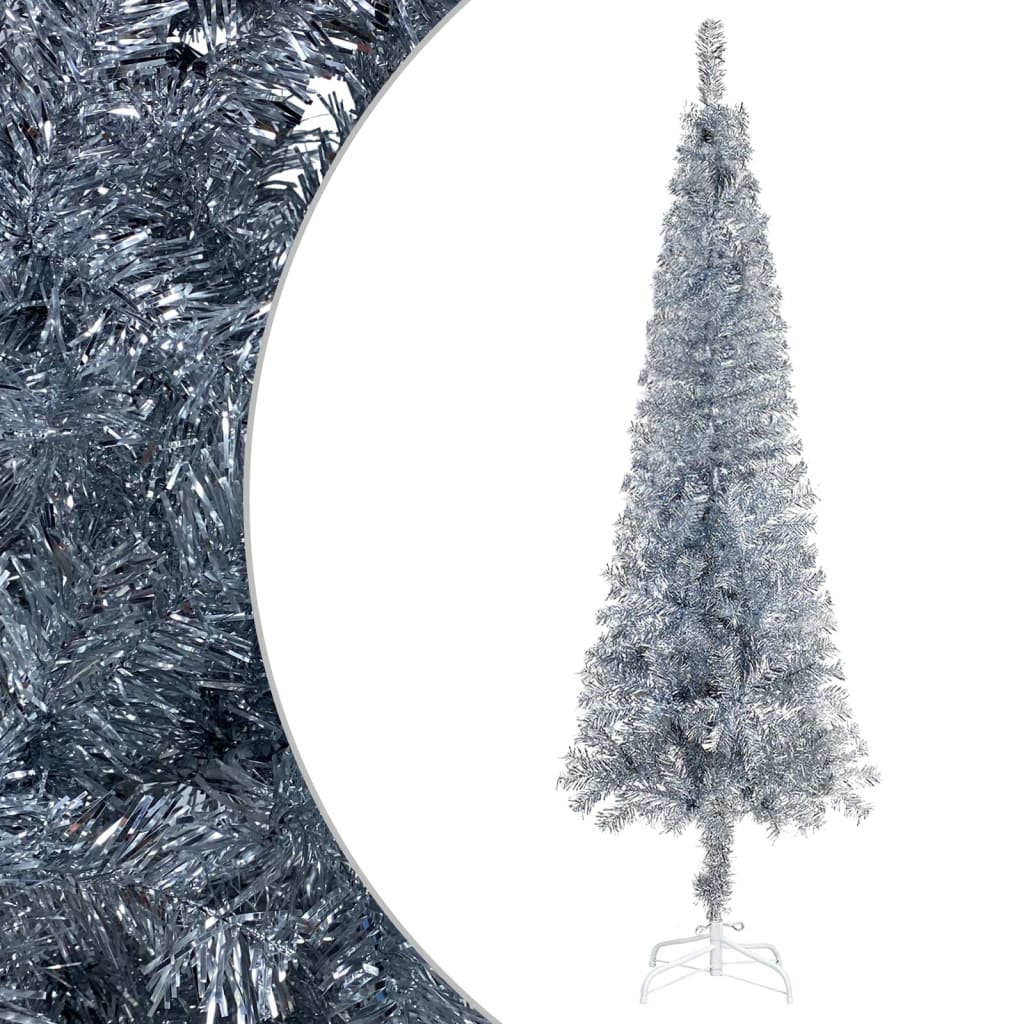 vidaXL Arbre de Noël mince pré-éclairé argenté 120 cm