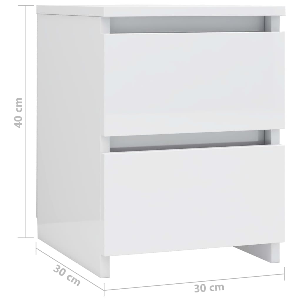 vidaXL Tables de chevet 2 pcs Blanc brillant Bois d’ingénierie