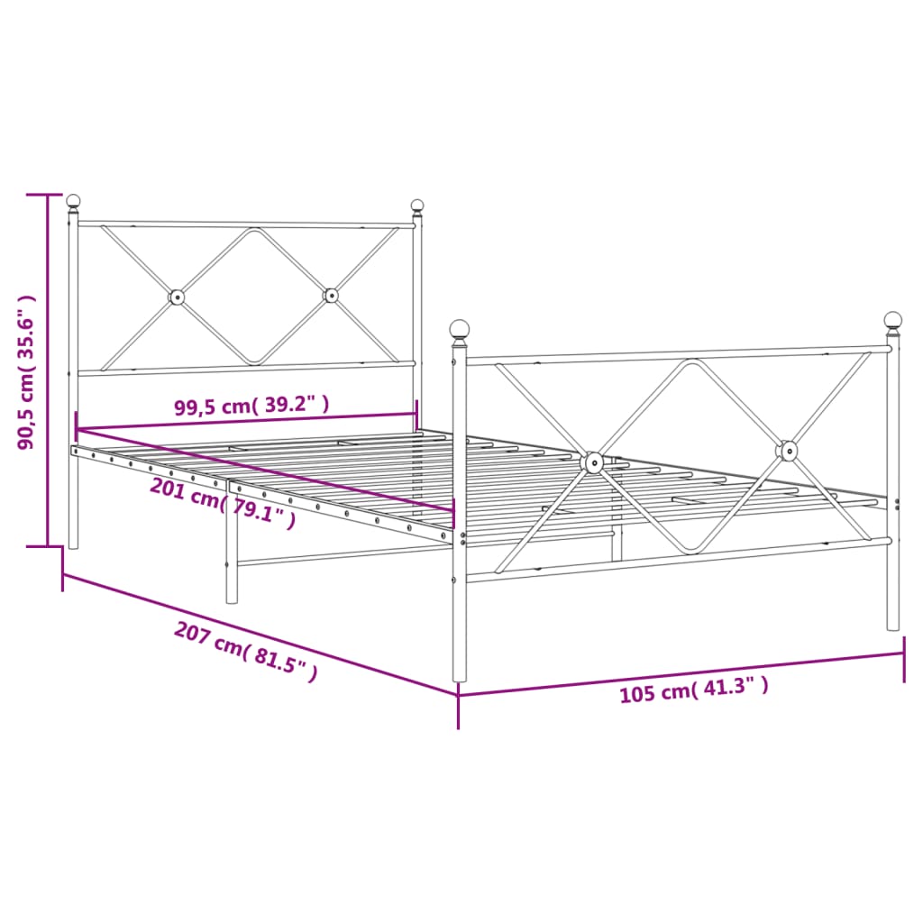 vidaXL Cadre de lit métal sans matelas et pied de lit blanc 100x200 cm