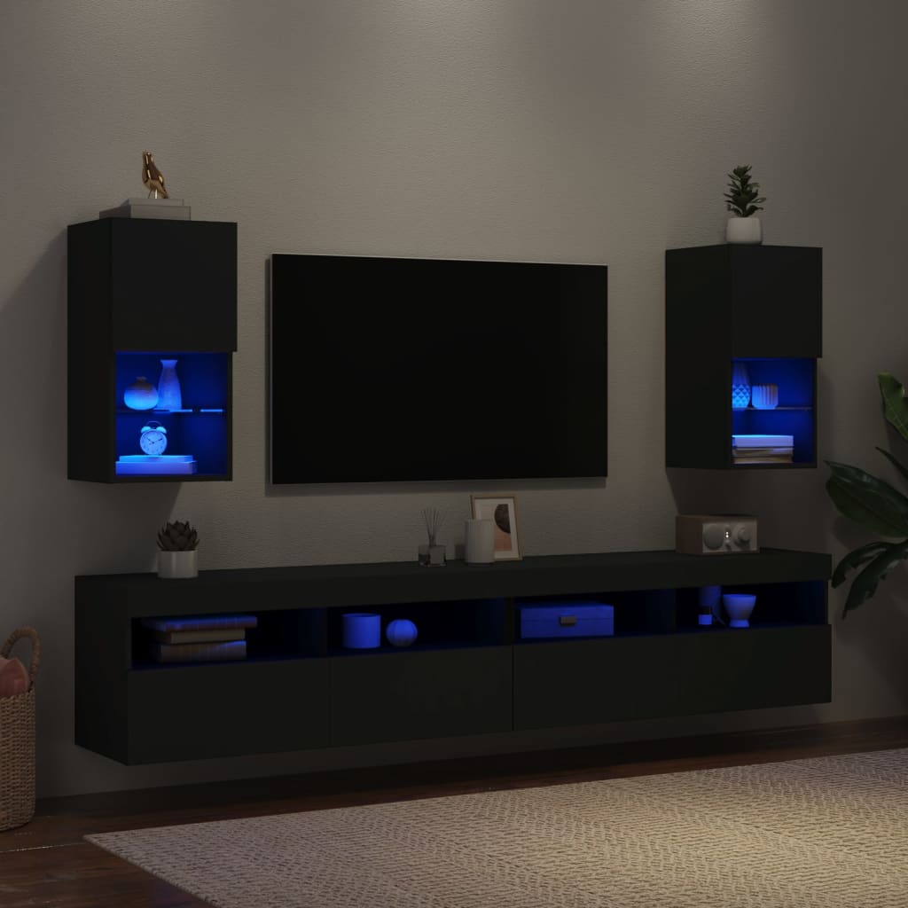 vidaXL Meubles TV avec lumières LED 2 pcs noir 30,5x30x60 cm