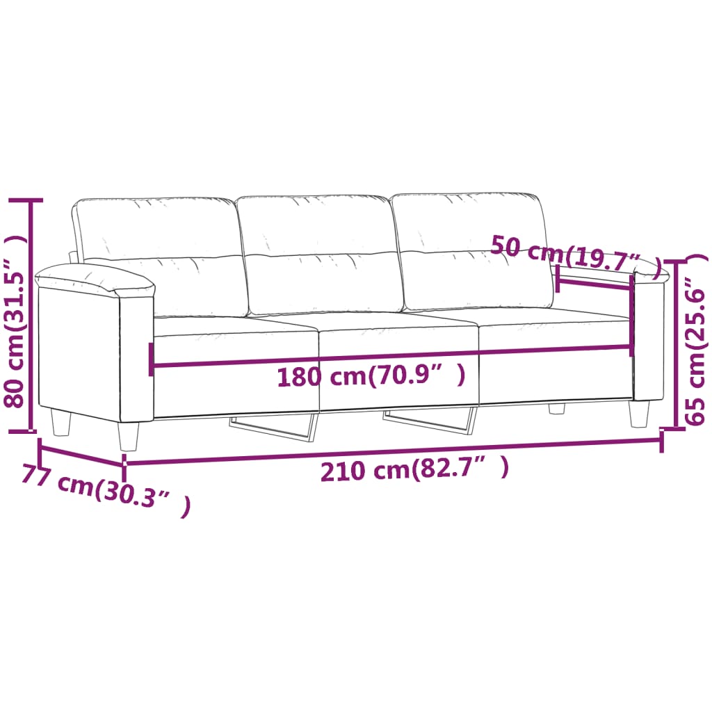 vidaXL Canapé à 3 places Gris clair 180 cm Tissu microfibre