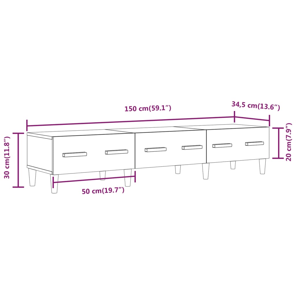 vidaXL Meuble TV Blanc brillant 150x34,5x30 cm Bois d'ingénierie