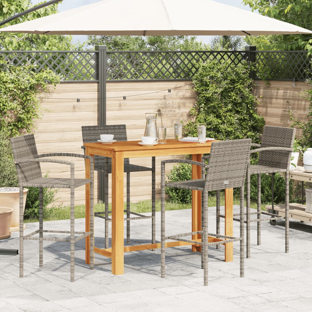 vidaXL Ensemble de bar de jardin 5 pcs gris bois massif acacia rotin