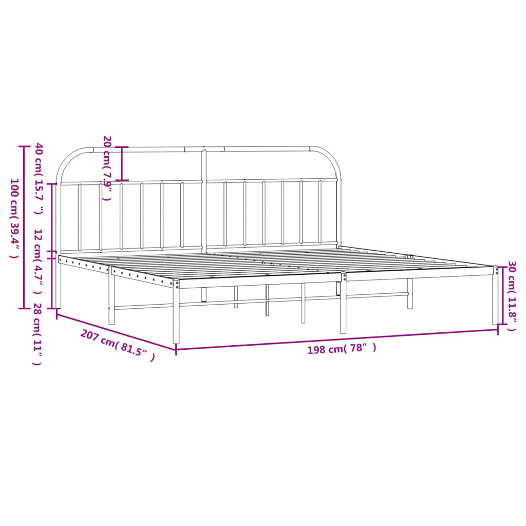 vidaXL Cadre de lit métal sans matelas et tête de lit blanc 193x203 cm