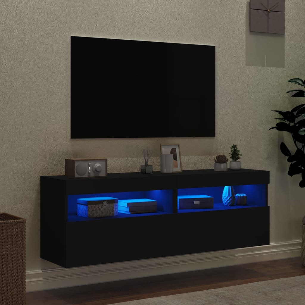 vidaXL Meubles TV muraux avec lumières LED 2 pcs noir 60x30x40 cm