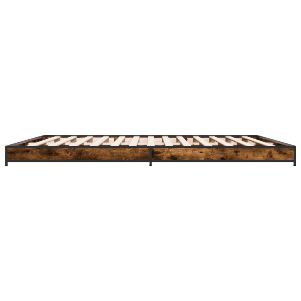 vidaXL Cadre de lit chêne fumé 160x200 cm bois d'ingénierie et métal