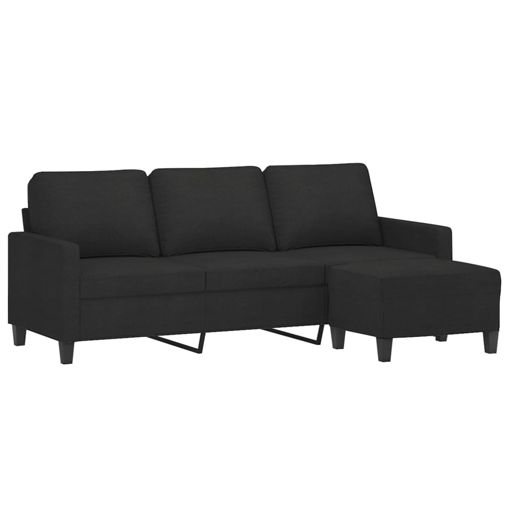 vidaXL Canapé à 3 places avec repose-pieds Noir 180 cm Tissu