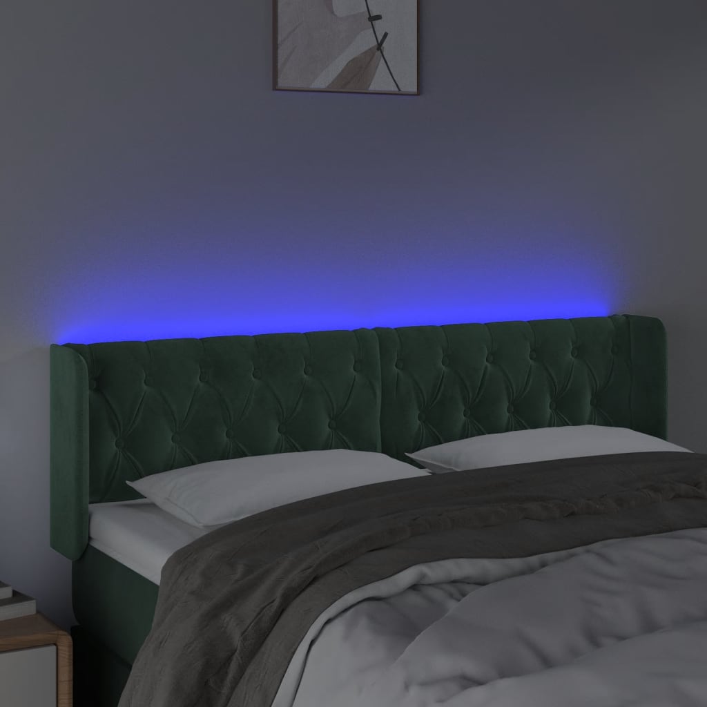 vidaXL Tête de lit à LED Vert foncé 147x16x78/88 cm Velours