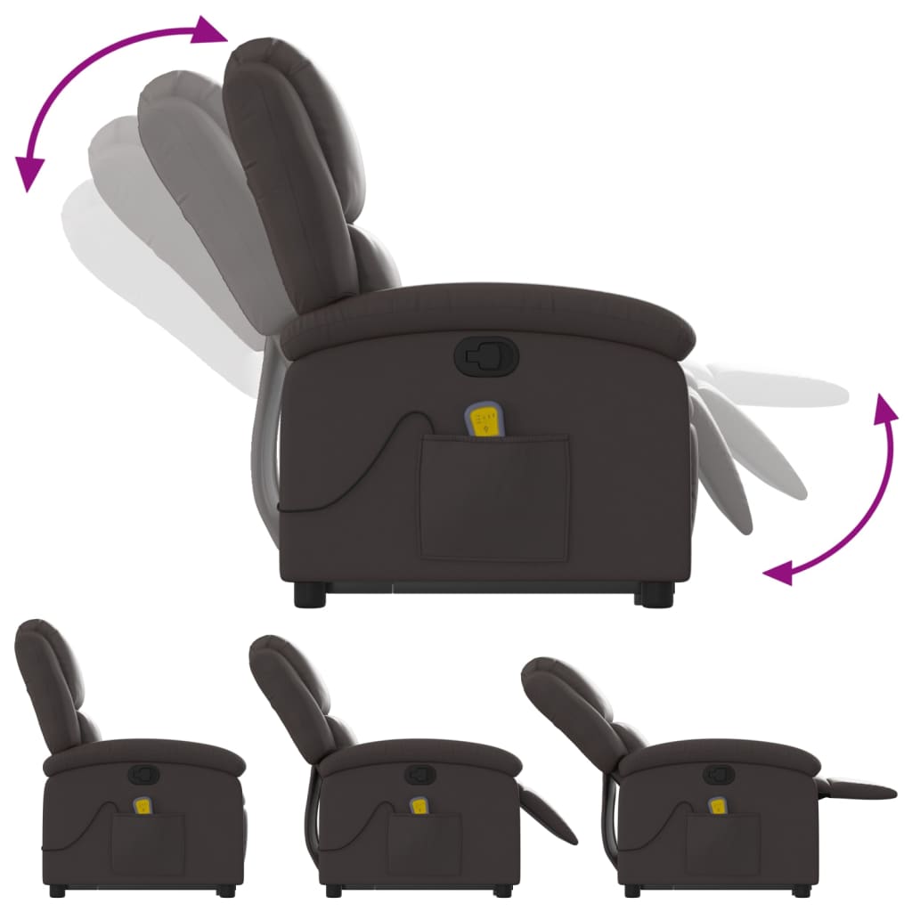 vidaXL Fauteuil inclinable de massage marron foncé cuir véritable