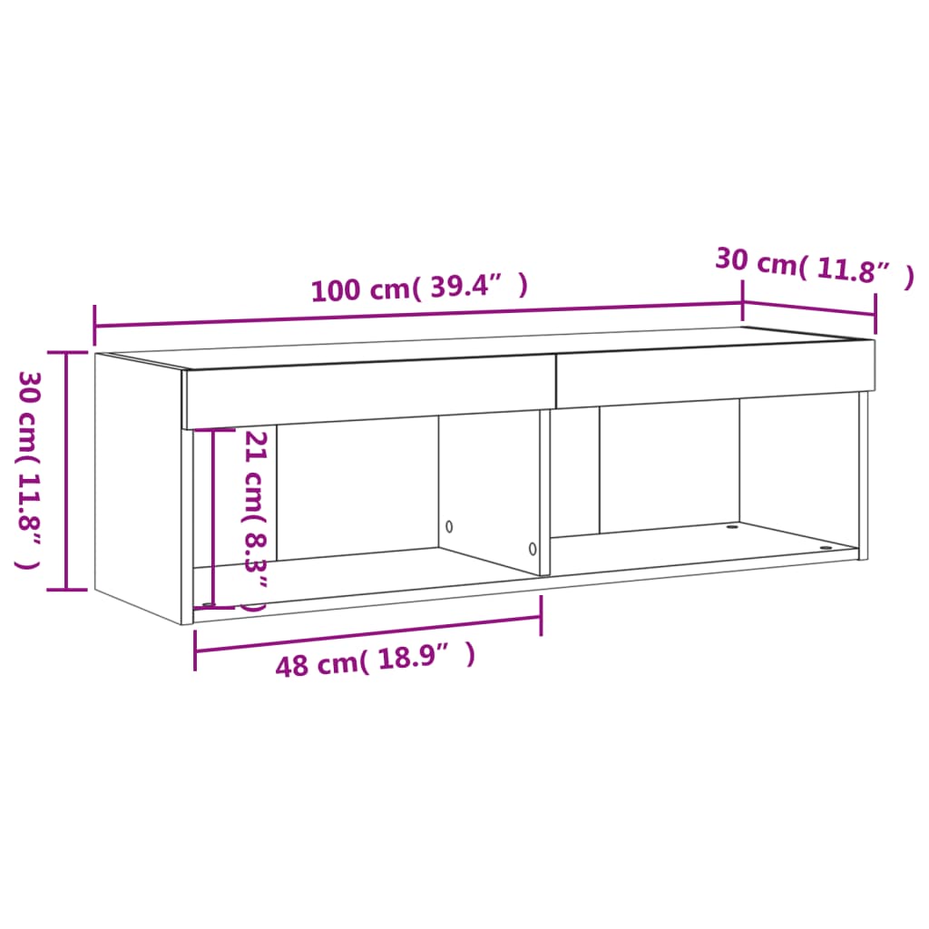 vidaXL Meuble TV avec lumières LED chêne fumé 100x30x30 cm