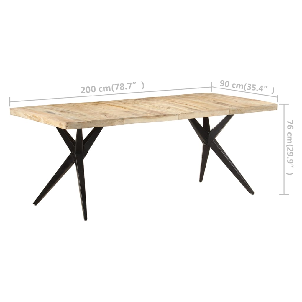 vidaXL Table de salle à manger 200x90x76 cm Bois de manguier brut