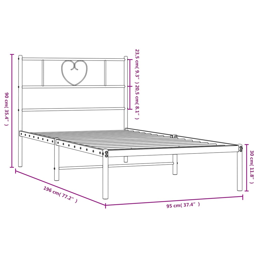 vidaXL Cadre de lit métal sans matelas avec tête de lit noir 90x190 cm