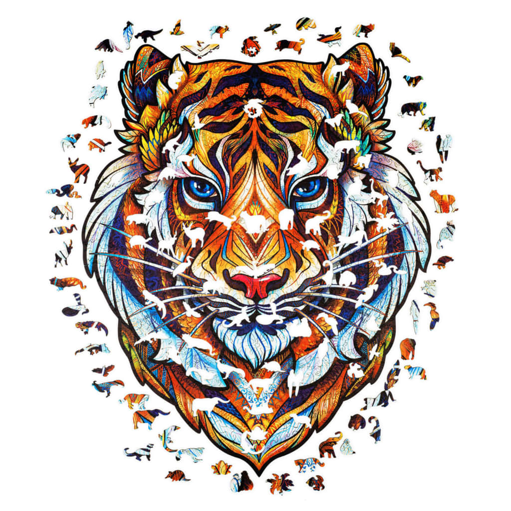 UNIDRAGON Puzzle en bois 700 pcs Lovely Tiger Taille royale 45x56 cm