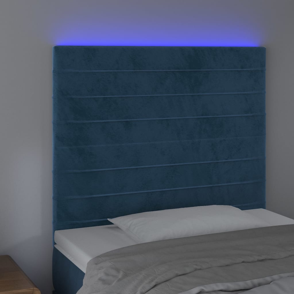 vidaXL Tête de lit à LED Bleu foncé 90x5x118/128 cm Velours