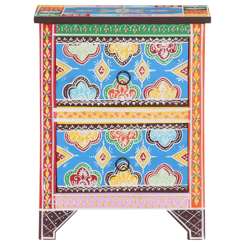 vidaXL Table de chevet peinte à la main 40x30x50 cm Bois de manguier