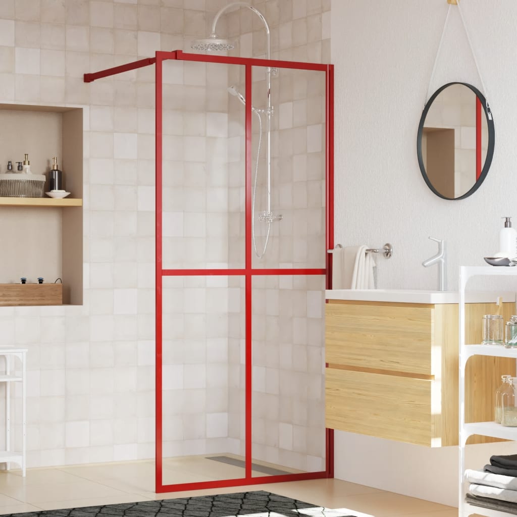 vidaXL Paroi de douche avec verre ESG transparent rouge 80x195 cm