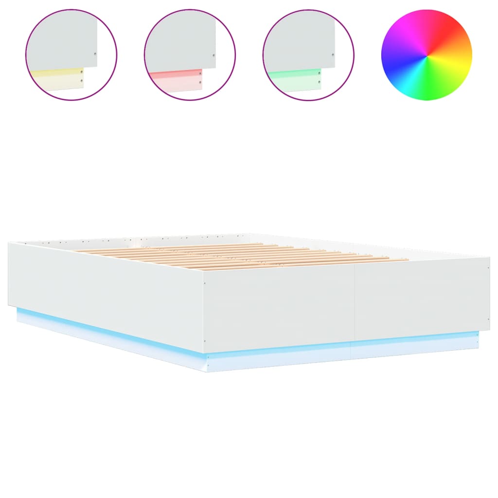 vidaXL Cadre de lit avec lumières LED blanc 120x200 cm bois ingénierie