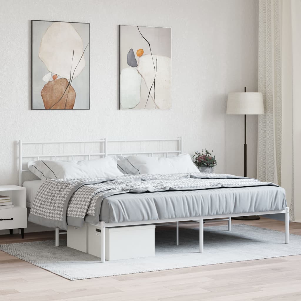 vidaXL Cadre de lit métal sans matelas et tête de lit blanc 200x200 cm