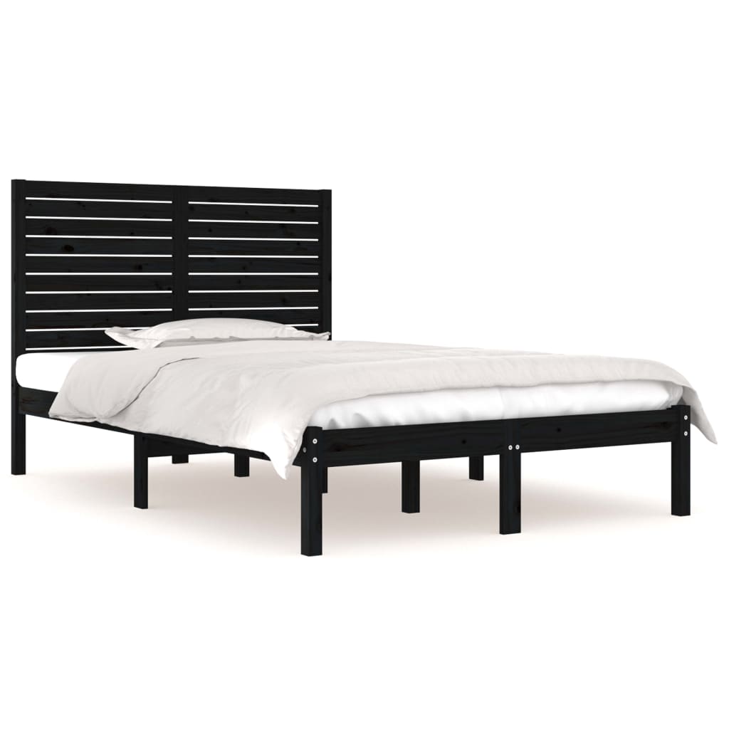 vidaXL Cadre de lit Noir Bois massif 135x190 cm Double