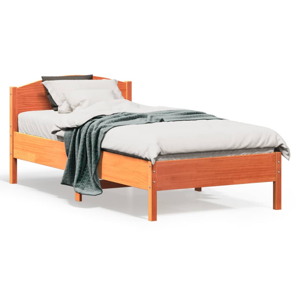 vidaXL Cadre de lit avec tête de lit cire marron 75x190 cm bois de pin