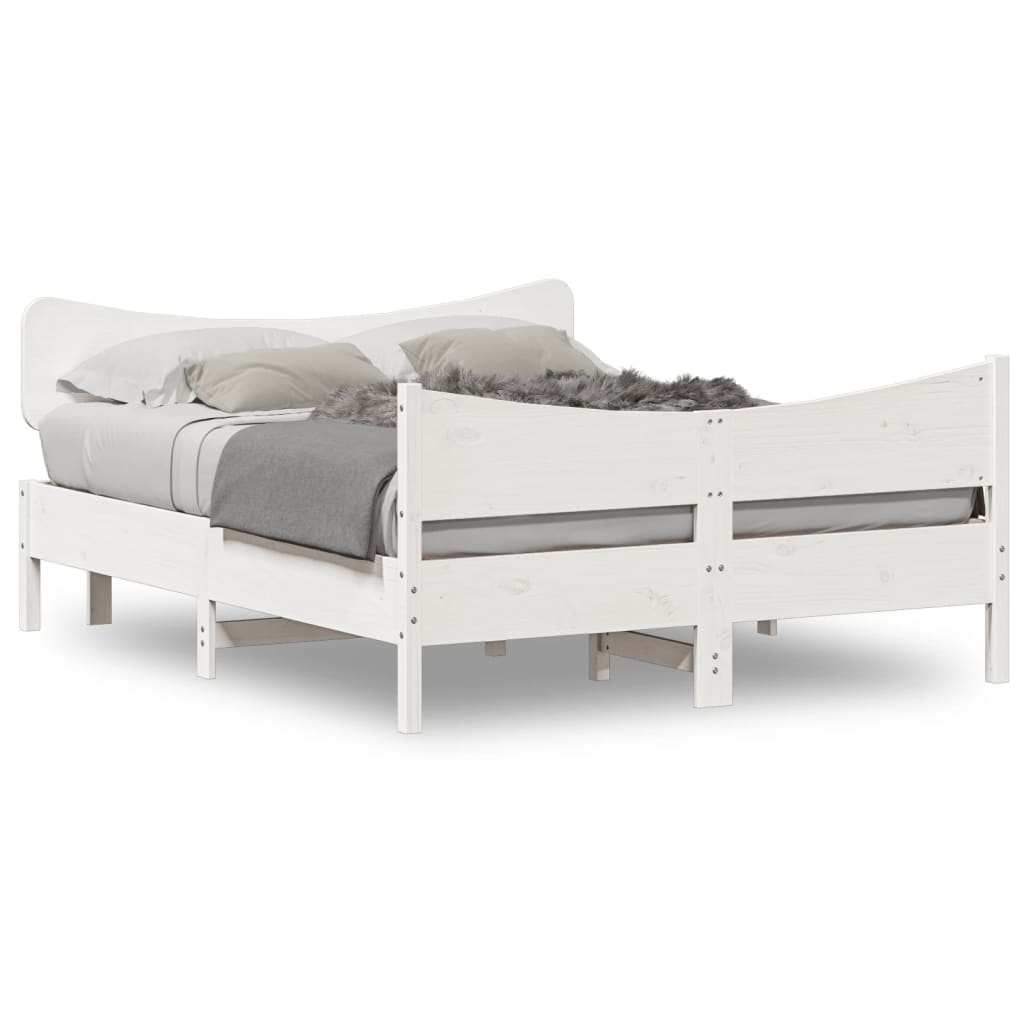 vidaXL Cadre de lit et tête de lit blanc 140x190 cm bois de pin massif
