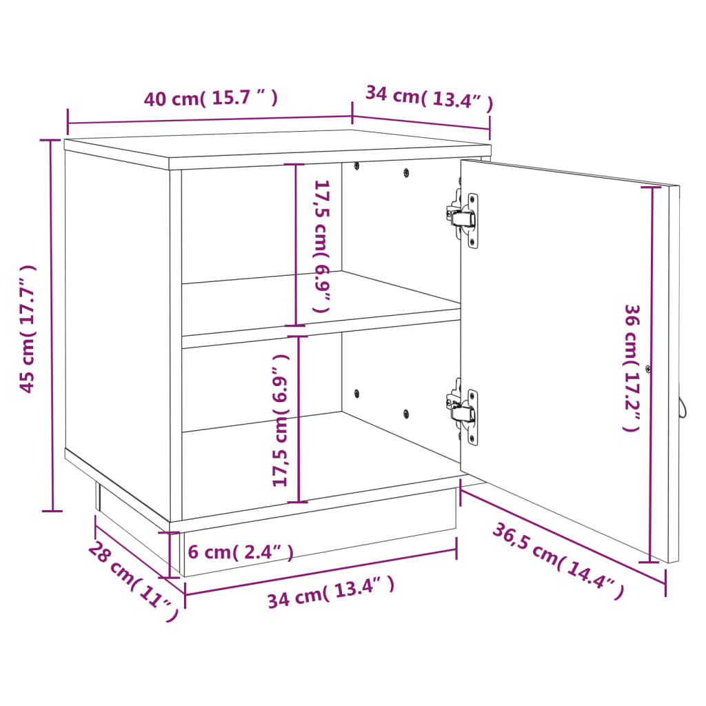 vidaXL Table de chevet Gris 40x34x45 cm Bois de pin solide
