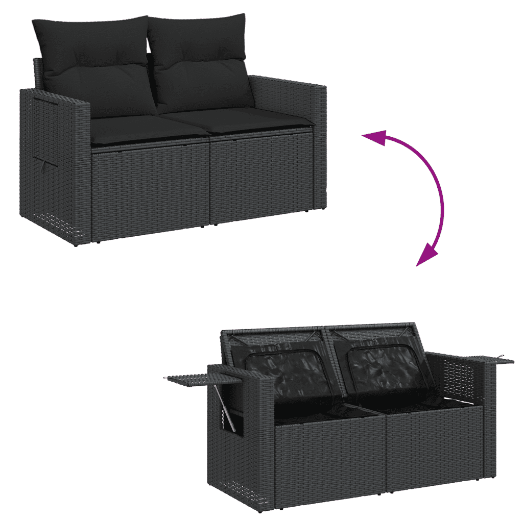 vidaXL Salon de jardin 12 pcs avec coussins noir résine tressée