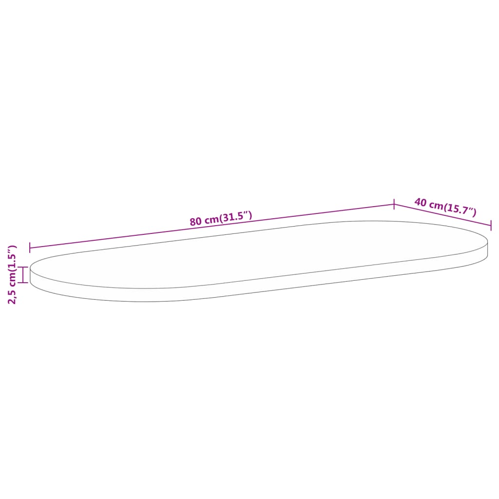 vidaXL Dessus de table 80x40x2,5 cm ovale bois massif de manguier