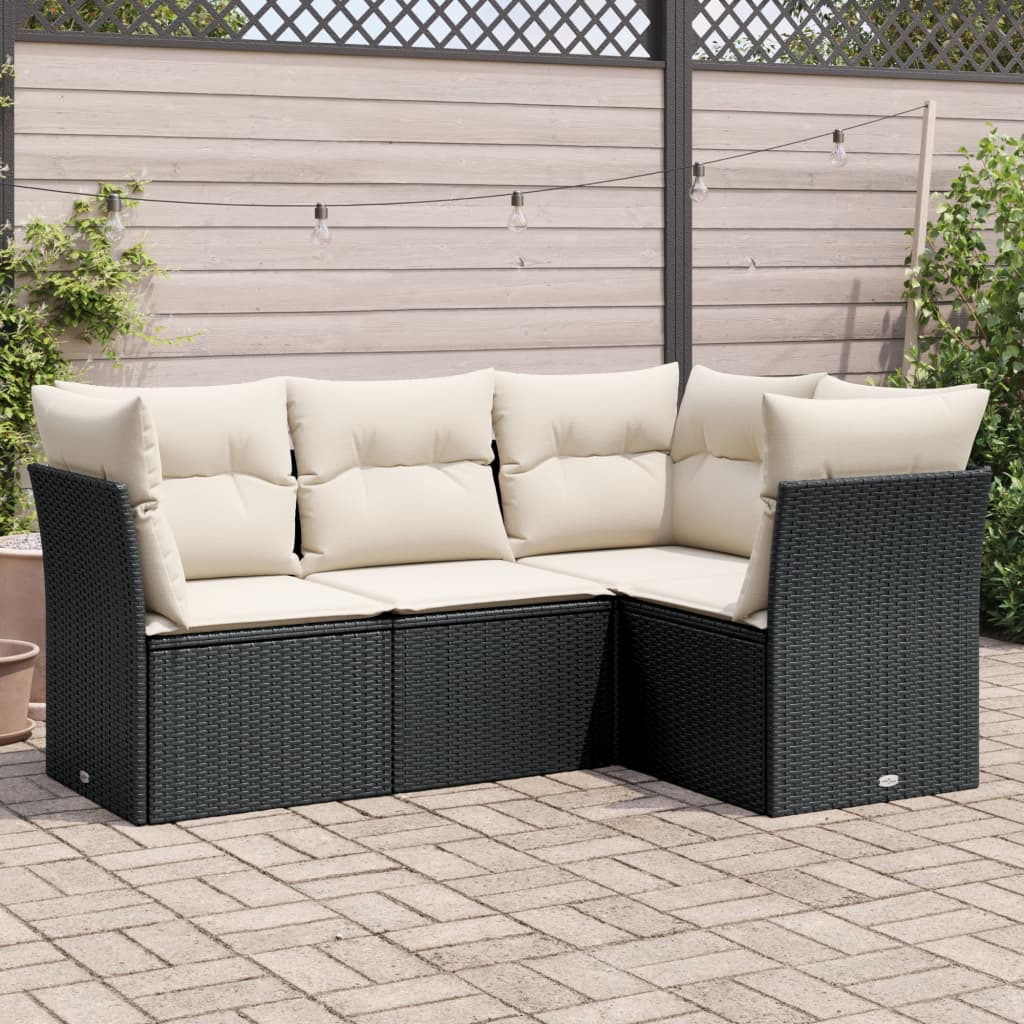 vidaXL Salon de jardin 4 pcs avec coussins noir résine tressée