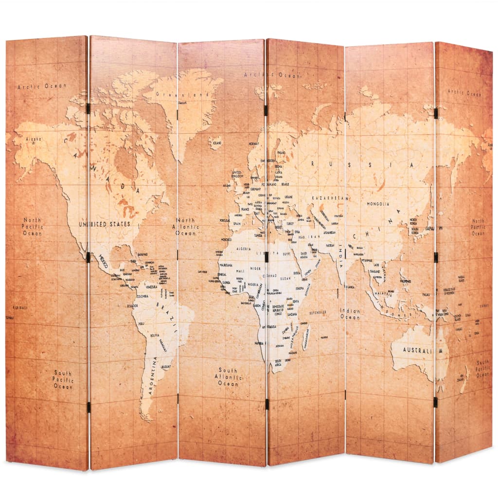 vidaXL Cloison de séparation pliable 228 x 170 cm Carte du monde Jaune