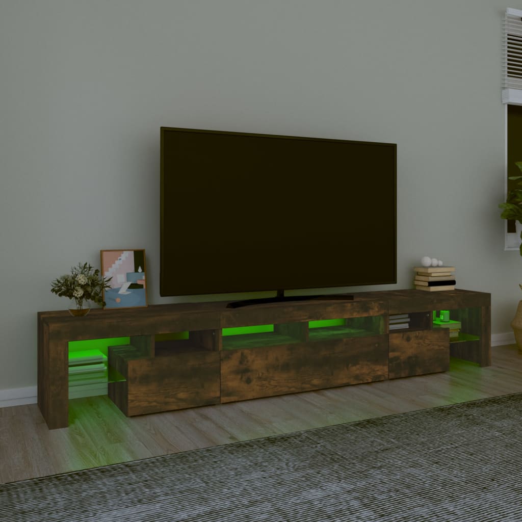 vidaXL Meuble TV avec lumières LED Chêne fumé 230x36,5x40 cm